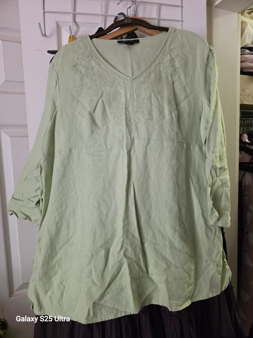 Style & Co. Pale Green V-Neck Embroidered Tunic